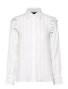 Jacquard Weave Ruffle Blouse Tops Blouses Long-sleeved White Lexington...