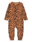 Basic Leopard Button Jumpsuit Tencel™ Langermet Bodysuit Brown Mini Ro...