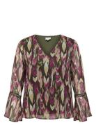 Caraugustina Life V-Neck Ls Blouse Aop Tops Blouses Long-sleeved Burgu...