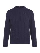 Crew Neck Cotton Cable Sweater Tops Knitwear Pullovers Navy Tommy Hilf...