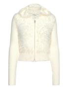 Hairy Knitted Zip Hoodie Tops Knitwear Cardigans Cream Monki