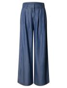 Slfjanna Hw Pleated Chambray Pant B Bottoms Trousers Wide Leg Blue Sel...