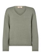 Mmbine Ls V-Neck Knit Tops Knitwear Jumpers Khaki Green MOS MOSH