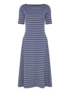 Striped Stretch Cotton Midi Dress Knelang Kjole Blue Lauren Ralph Laur...