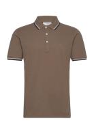 Polo Shirt With Contrast Piping Tops Polos Short-sleeved Brown Lindber...