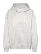 Printed Hoodie Tops Sweat-shirts & Hoodies Hoodies Grey Weekday