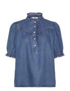 Louise Tops Blouses Short-sleeved Blue SUNCOO Paris