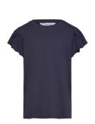 Short-Sleeved Ruffle T-Shirt Tops T-shirts Short-sleeved Navy Mango