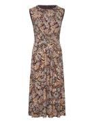 Floral Twist-Front Jersey Dress Knelang Kjole Brown Lauren Ralph Laure...