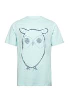 Regular Big Owl Front Print T-Shirt Tops T-shirts Short-sleeved Blue K...