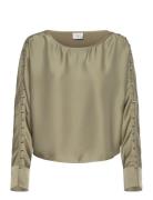 Dante6-Rocco Satin Button Detail Top Tops Blouses Long-sleeved Green D...