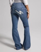 Nelly - Blå - Low Waist Bootcut Print Jeans